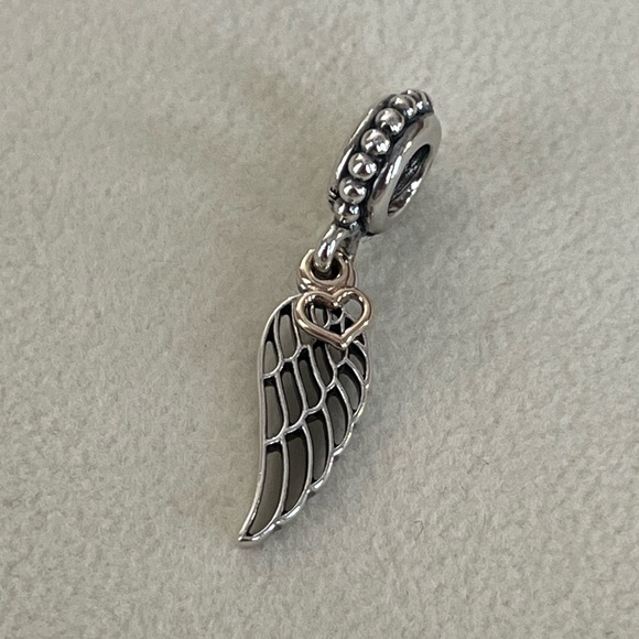 Pandora SS & 14k Gold Angel Wing Dangle Charm - Picture 2 of 3